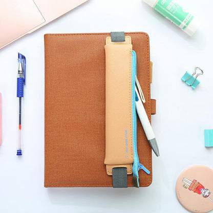 eybag Luxury Pu Leather Elastic Buckle Pencil Case for Book Notebook Fashion Pen Bag School Pen Case for Office Meeting Easy Carry