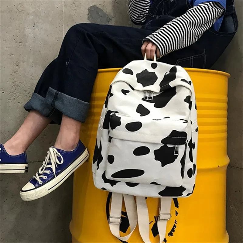 eybag korean women backpack Canvas Cow pattern school backpacks for girls teenagers Bookbag Mochila Casual travel bag bagpack Rucksack