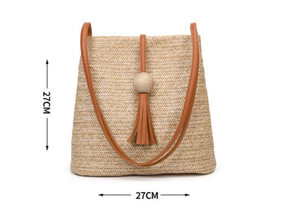 eybag Women Straw Bag Bohemian Rattan Beach Handbag Handmade Kintted Crossbody Bucket Bags Summer Tassel Beach Bag