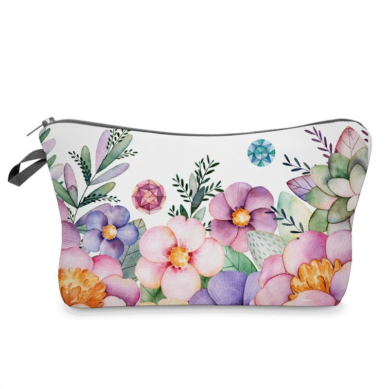 Lkblock Cosmetic organizer bag make up Flowers 3D printing Cosmetic Bag Fashion Women Brand makeup bag