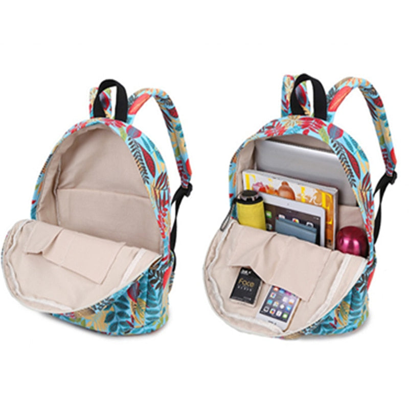 eybag Canvas Leaves Printing Women Backpack School Bags Bookbag for Teenage Girls Daily Travel Knapsack Laptop Rucksack Mochila