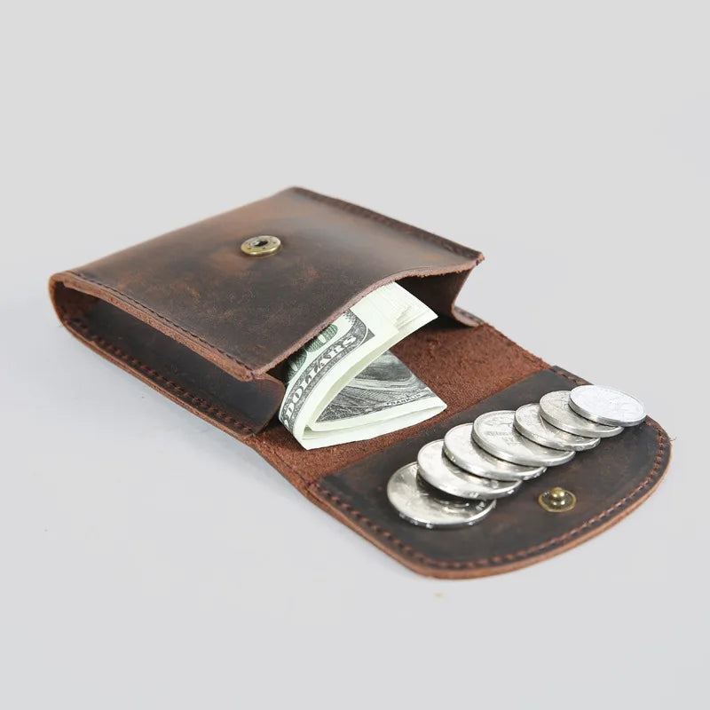 eybag Top Cow Leather Purse for Coins Vintage Men Coin Purse Handmade Small Pouch Coin Wallet Square Hasp Mini Bag