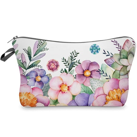 Lkblock Cosmetic organizer bag make up Flowers 3D printing Cosmetic Bag Fashion Women Brand makeup bag