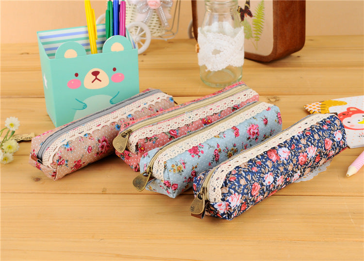 eybag Mini Retro Flower Floral Lace Pencil Case, Pencil Bag School Supplies Cosmetic Makeup Bag Zipper Pouch Purse, Estojo Escolar