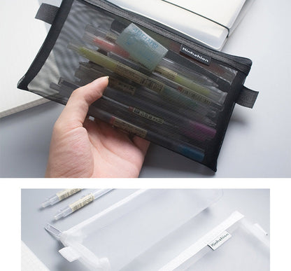 eybag Simple Transparent Mesh Pencil Case Office Student Pencil Cases Nylon School Supplies Pen Box