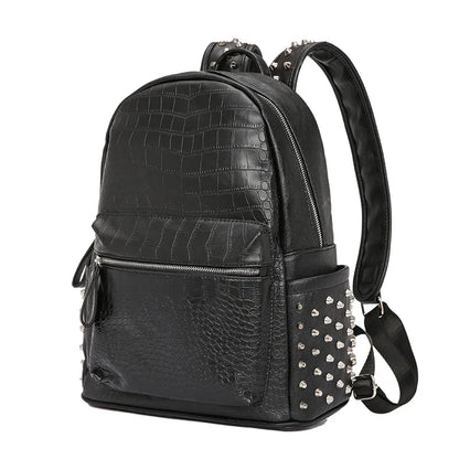 eybag Fashion rivets men backpack Large capacity Crocodile pattern man laptop backpack 15.6 Casual Travel bag pu leather Bagpack black