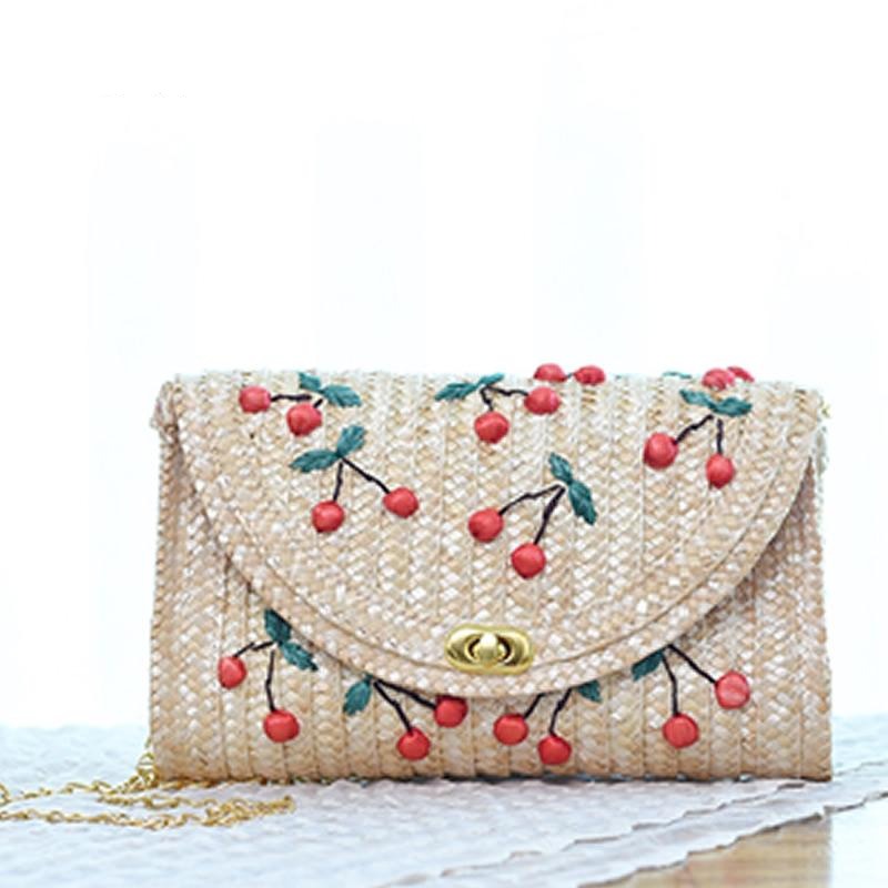 Lkblock Fruit Pattern Clutch Bags for Women 2018 Rattan Weaving Beach Bag Small Women's Purse Handbags Bohemian Female Shoulder Bags