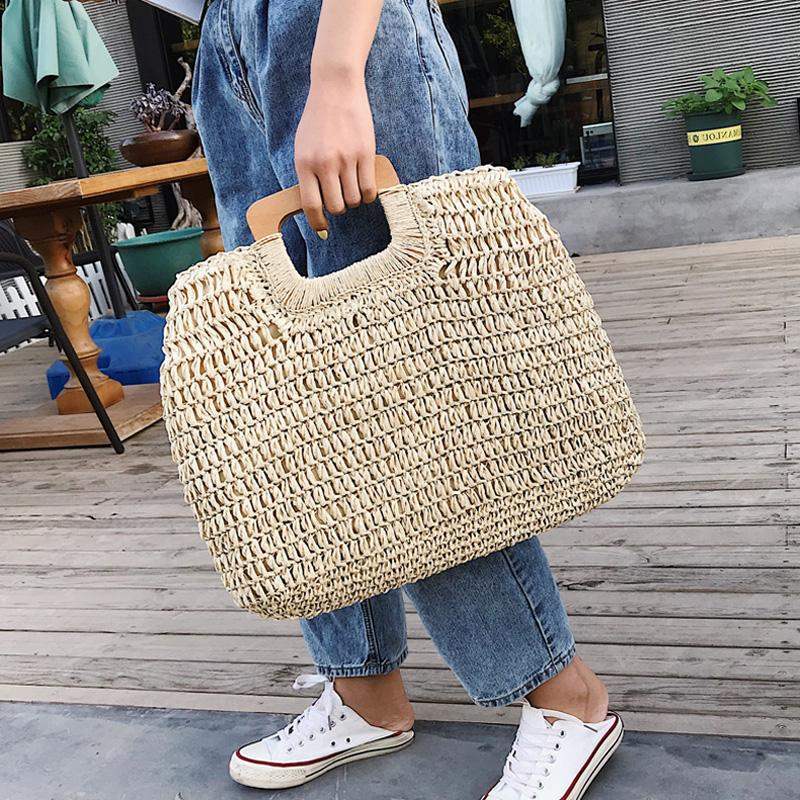 eybag casual rattan large capacity tote for women wicker woven wooden handbags summer beach straw bag lady big purses travel sac