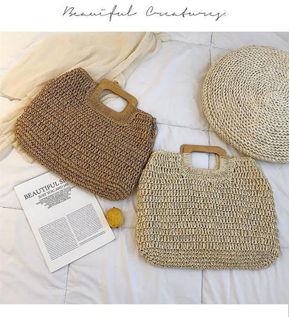 eybag casual rattan large capacity tote for women wicker woven wooden handbags summer beach straw bag lady big purses travel sac