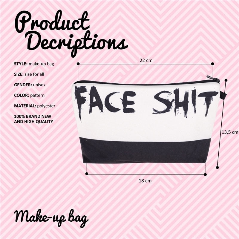 Lkblock cosmetic organizer bag Face Shit 3D Printing Cosmetic Bag Fashion Women Brand makeup bag