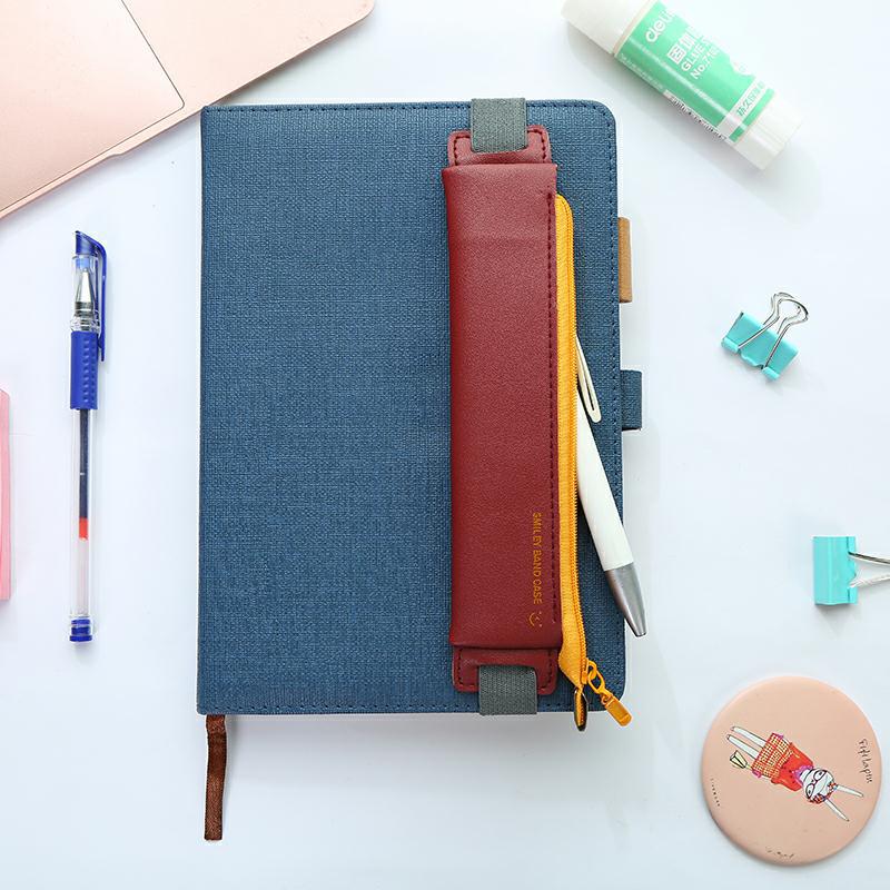 eybag Luxury Pu Leather Elastic Buckle Pencil Case for Book Notebook Fashion Pen Bag School Pen Case for Office Meeting Easy Carry