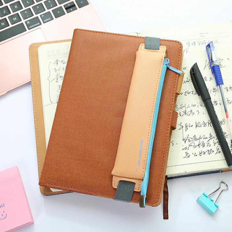 eybag Luxury Pu Leather Elastic Buckle Pencil Case for Book Notebook Fashion Pen Bag School Pen Case for Office Meeting Easy Carry