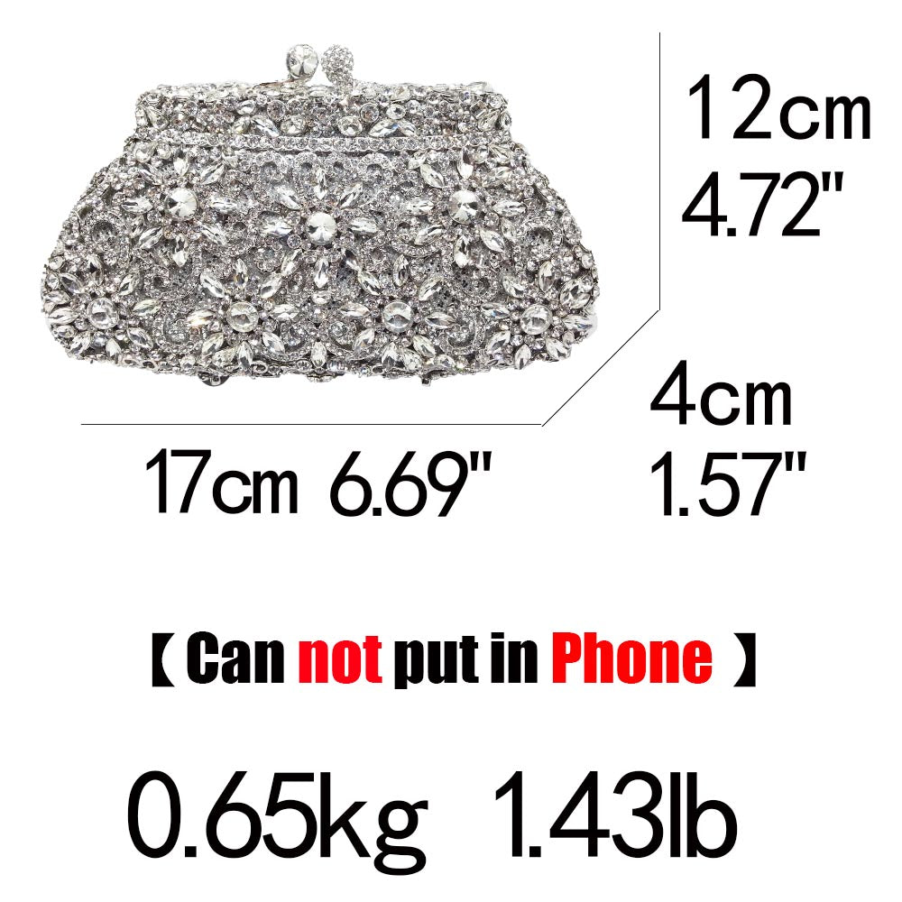 Lkblock Flower Crown Minaudiere Clutch Silver Crystal Evening Handbag Women Party Prom Bag Bridal Clutches Wedding Purse