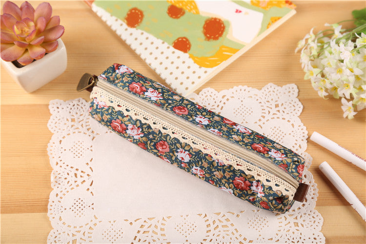 eybag Mini Retro Flower Floral Lace Pencil Case, Pencil Bag School Supplies Cosmetic Makeup Bag Zipper Pouch Purse, Estojo Escolar