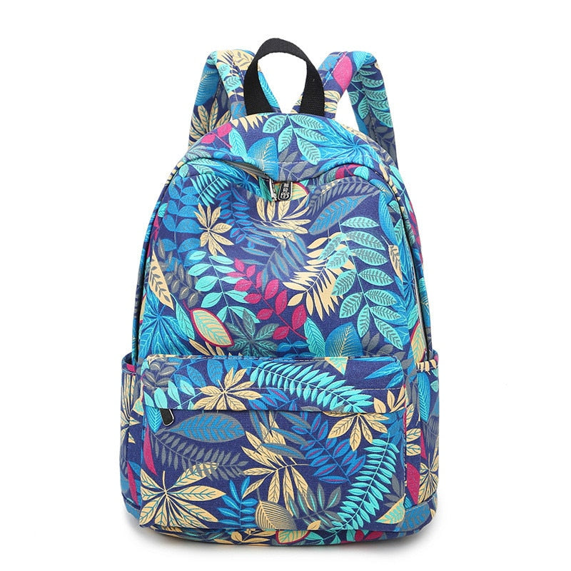 eybag Canvas Leaves Printing Women Backpack School Bags Bookbag for Teenage Girls Daily Travel Knapsack Laptop Rucksack Mochila