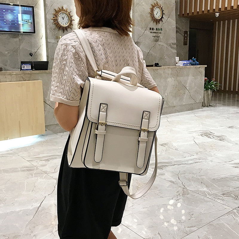 eybag Vintage Backpack Female Pu Leather Bag Women's Backpack Fashion School Bag for Girls High Quality Leisure Shoulder Bag Sac A Dos