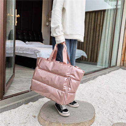 eybag Winter new Large Capacity Shoulder Bag for Women Waterproof Nylon Bags Space Pad Cotton Feather Down Bag Large Bag with Shoulder