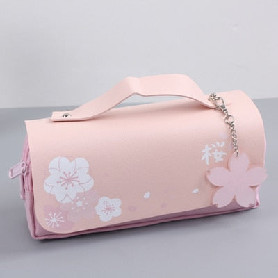 eybag Sakura Pencil Bag PU Leather Pen Case Kawaii Stationery Ruler Pouch for School Girl Sweet Eraser Holder Gift Box Flowers Storage