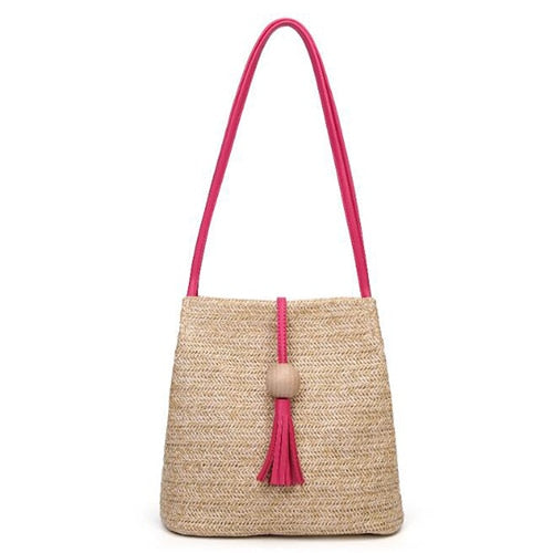 eybag Women Straw Bag Bohemian Rattan Beach Handbag Handmade Kintted Crossbody Bucket Bags Summer Tassel Beach Bag