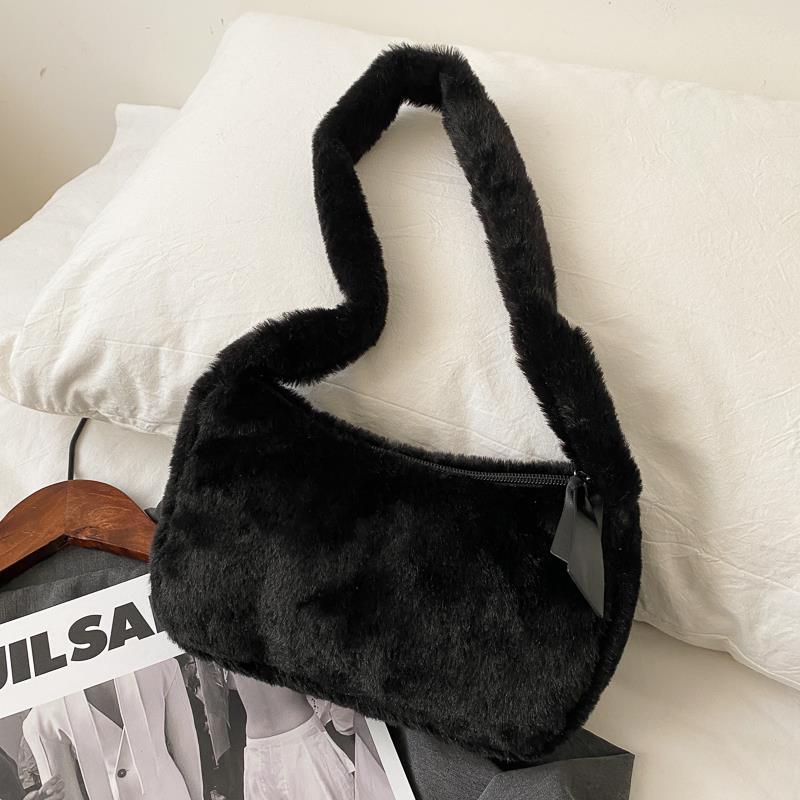 eybag Simple Design Women Soft Plush Hobos Shoulder Bags Winter Furry Ladies Clutch Purse Handbag Fashion Female  Underarm Bag