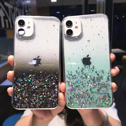 eybag Clear Glitter Phone Case For iPhone 13 12 Pro 11 Pro Max XS Max XR X 7 8 Plus 12Mini SE 2020 Cute Gradient Rainbow Sequins Coque