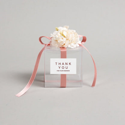 eybag 10/20/50pcs Transparent Gift Bags Thank You Artificial Flower Ribbon Wedding Souvenirs for Guests Matte Dragees Box for Baptism