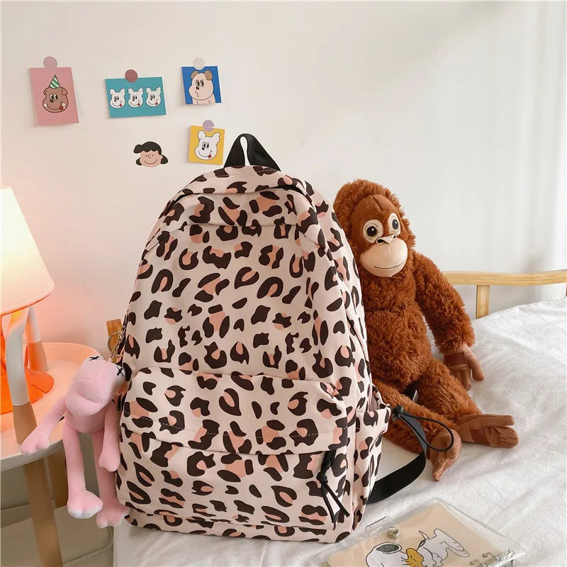 eybag Large Capacity Waterproof Fashion Nylon Women Backpack Female Leopard Print Travel Computer Bag College Girls School Bag