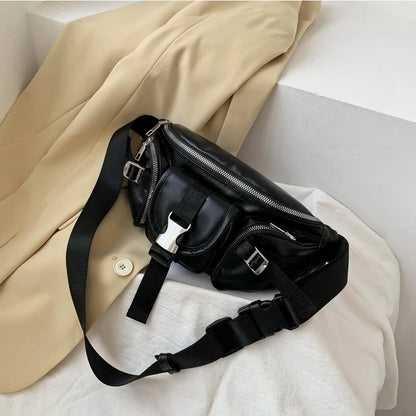 eybag Solid Pu Leather Handbag Women Chest Pack Punk Bag Women's Belt Waist Bag Women Waist Pack Cell Phone Mini Chest Bag