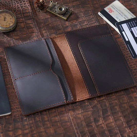 eybag Vintage Genuine Leather Passport Case Men Travel Wallet Document Organizer Handmade Cow Leather Covers for Passports