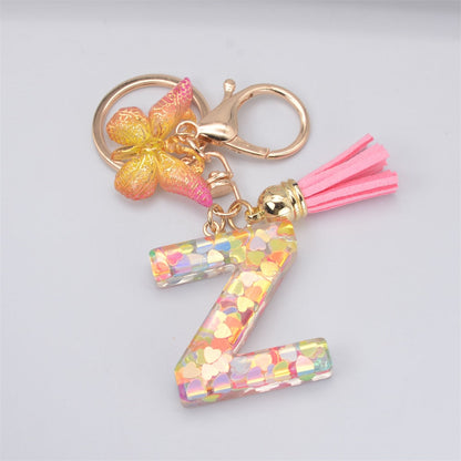 eybag New Exquisite 26 Letter Resin Keychain with Pink Tassel Gradient Butterfly Pendant Key Ring Women Bag Ornaments Accessories Gift