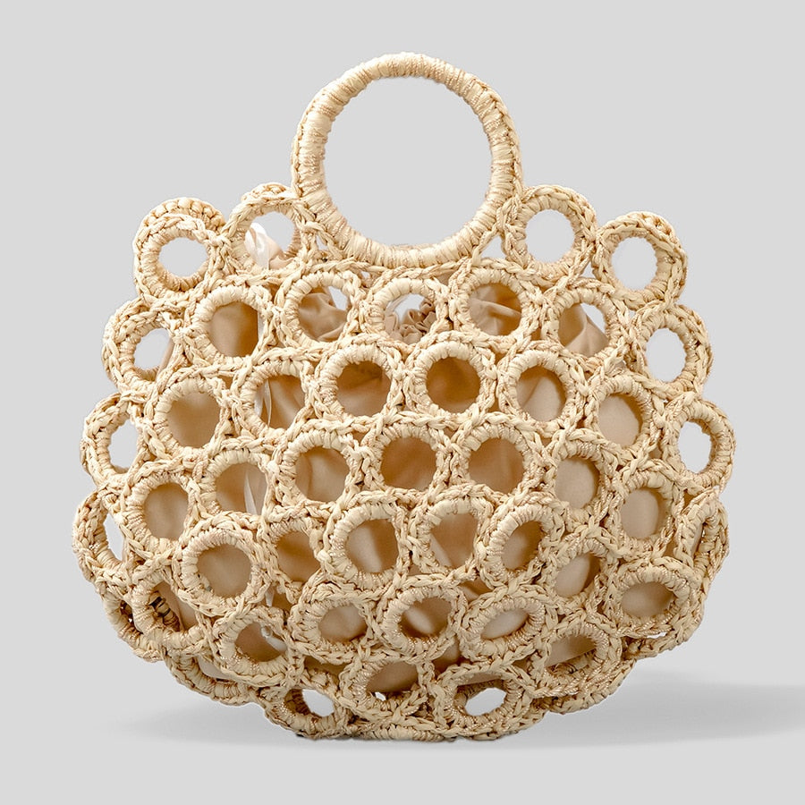 eybag Woven Round Women Handbags Summer Knitting Hollow Out Casual Rattan Beach Bags Female Fashion Hobos Purses