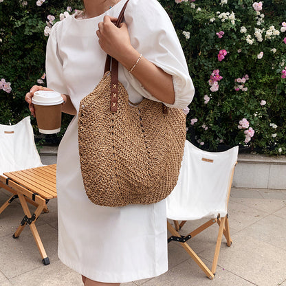 eybag Casual Large Capacity Straw Tote Bag Hollow Woven Women Shoulder Bags Summer Beach Lady Handbag Big Shopper Bag Travel Sac 2022