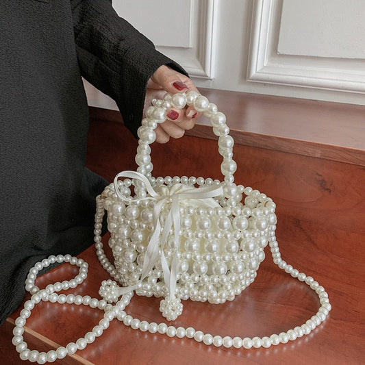 Lkblock Luxury Pearl Woven Handbag Chain Shoulder Bags for Women 2021 Summer Travel Hollow Brand Designer Female Crossbody Bag