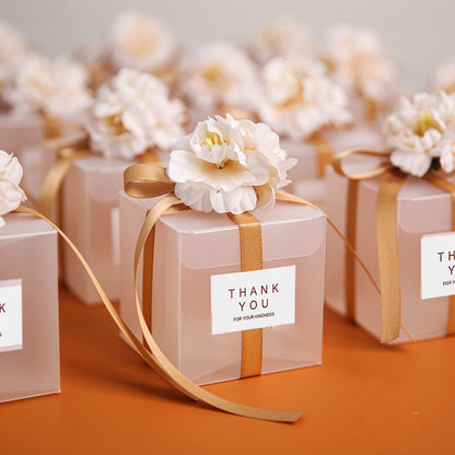 eybag 10/20/50pcs Transparent Gift Bags Thank You Artificial Flower Ribbon Wedding Souvenirs for Guests Matte Dragees Box for Baptism