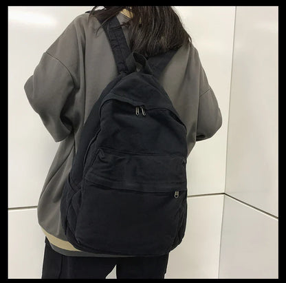 eybag Green 100% Cotton Backpacks Solid Black Shoulder Bag Soft Canves Lesure Or Travle Bag Minimalist style Unisex School Bag