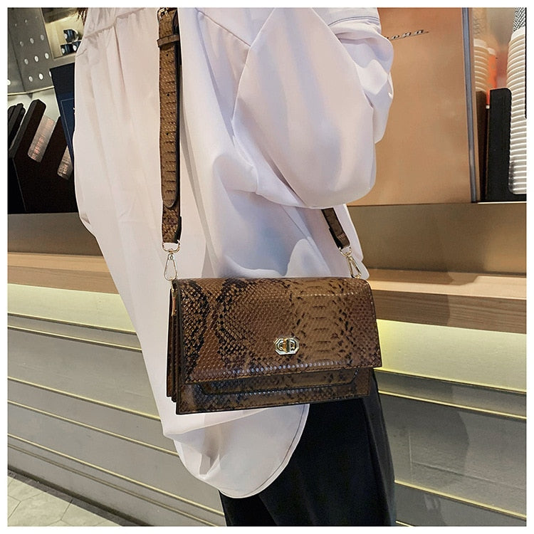 eybag Snake Pattern women flap bags PU Leather ladies Handbag Luxury Designer Wide Strap Sling bag for female Shoulder Crossbody Bag