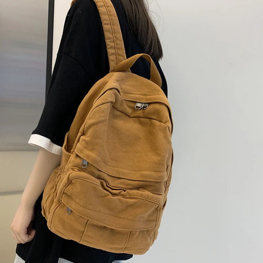 eybag School Bag Student Shoulders Large Capacity Khaki Backpack Fashion Canvas Backpacks Female College Teen Computer Bag