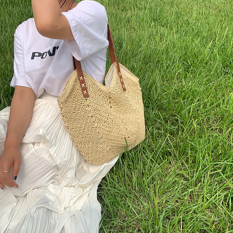 eybag Casual Large Capacity Straw Tote Bag Hollow Woven Women Shoulder Bags Summer Beach Lady Handbag Big Shopper Bag Travel Sac 2022