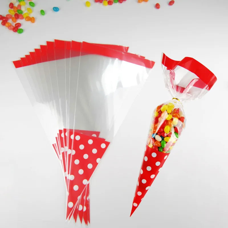 eybag 50pcs/Lot DIY Candy Bag Wedding Favors Halloween Christmas Party Decor Sweet Cellophane Print Cone Storage with Organza Pouches