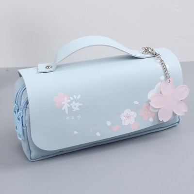 eybag Sakura Pencil Bag PU Leather Pen Case Kawaii Stationery Ruler Pouch for School Girl Sweet Eraser Holder Gift Box Flowers Storage