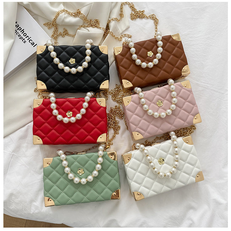 eybag Rhombus Lattice Shoulder Handbags for Women Luxury Leather Crossbody Bag Pearl Chain Tote Bag Ladies Solid Color Messenger Bags