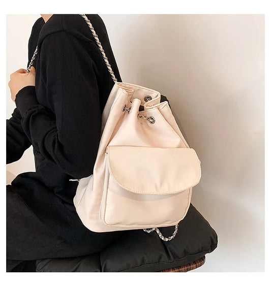 eybag Kpop Nylon women Backpack Fashion chain Bucket Shoulder Bag small Travel female Backpacks bagpack Daypack black white Softback