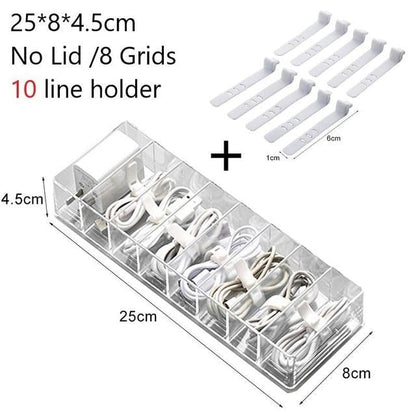 eybag Cable Storage Box Transparent Plastic Data Line Storage Container Desk Stationery Makeup Organizer Key Jewelry Box Office Holder