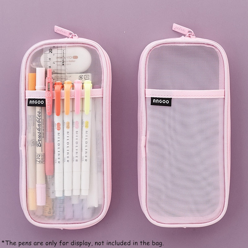 eybag 1pcs Angoo Transparent Mesh Pencil Case Pen Bag High Quality Ice Cream Color Storage Pouch Organizer for Stationery School A6452