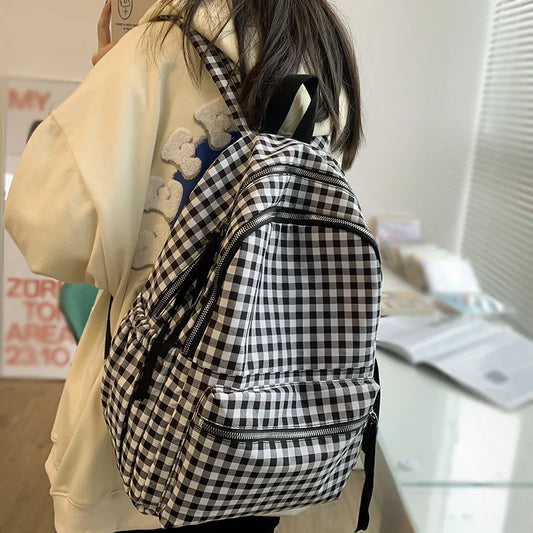 eybag School Backpacks Plaid Pattern Women's Backpack Fashion College Students School Bags for Girls Teenager Casual Female Schoolbag