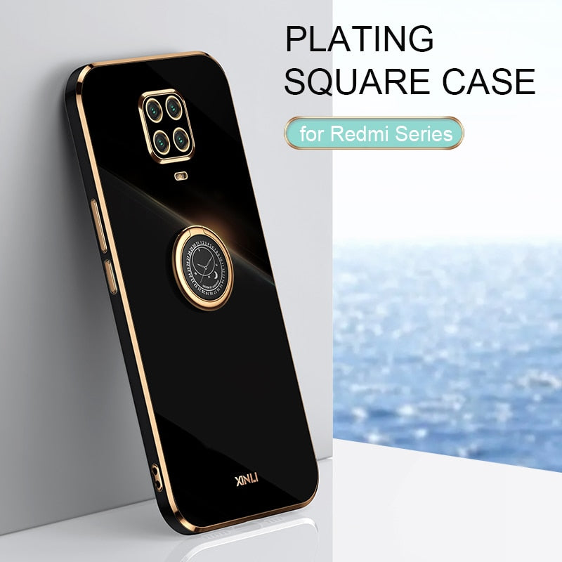 eybag Plating Square Finger Ring Holder Phone Case On For Xiaomi Redmi Note 9 Pro Max Note9 S 9s 9pro Luxury Soft Silicone Stand Cover