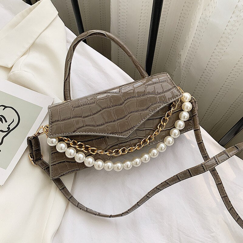 eybag Small Retro Crossbody Bag For Women 2021 PU Leather Party Purse and Handbag Female Totes Bag with Pearl Chain ZD2103