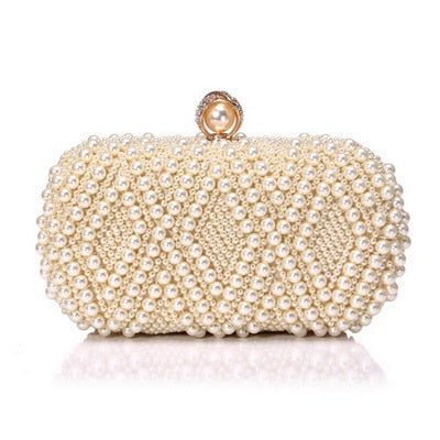 eybag  Beaded Wedding Bridal Evening Bags Hollow Fashion Women Clutch Pearl Diamonds Handbags Shell Design for Party Diner Purse