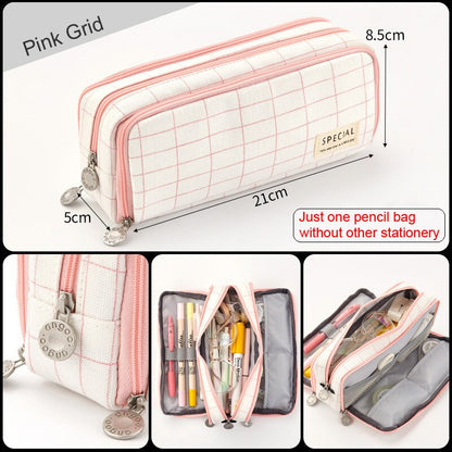 eybag Large Capacity Pencil Case Grid Canvas Pencilcase Student Pen Holder Supplies Pencil Bag School Box Pouch Stationery