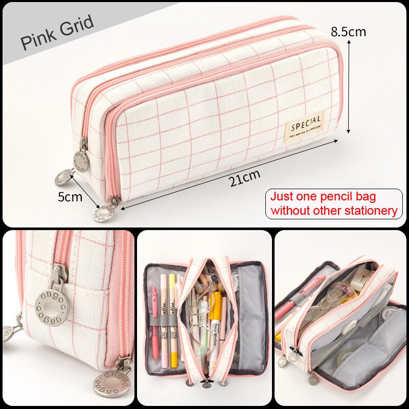 eybag Large Capacity Pencil Case Grid Canvas Pencilcase Student Pen Holder Supplies Pencil Bag School Box Pouch Stationery